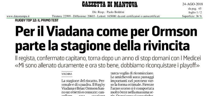 Per il Viadana come per Ormson parte la stagione della rivincita