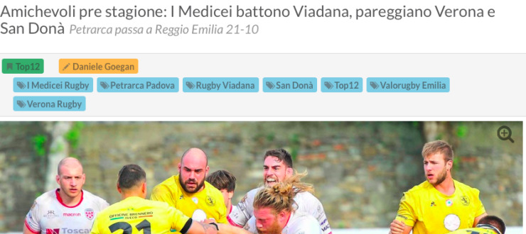 Amichevoli pre stagione: I Medicei battono Viadana, pareggiano Verona e San Donà