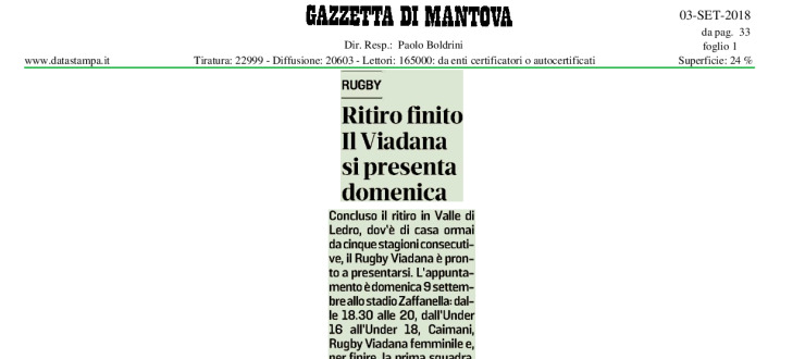 Ritiro finito Il Viadana si presenta domenica 