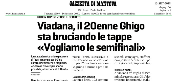 Viadana, il 20enne Ghigo sta bruciando le tappe «Vogliamo le semifinali»
