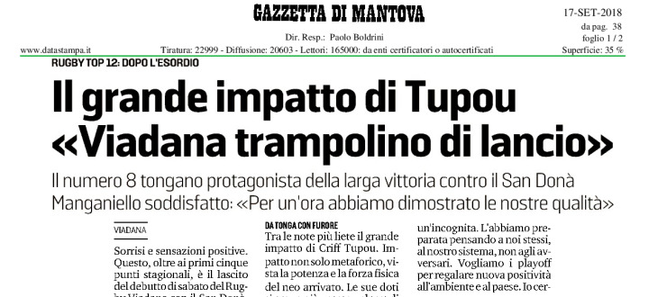Il grande impatto di Tupou «Viadana trampolino di lancio»