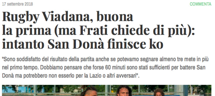 Rugby Viadana, buona  la prima (ma Frati chiede di più):  intanto San Donà finisce ko