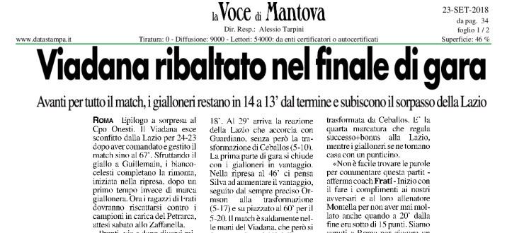 Viadana ribaltato nel finale di gara