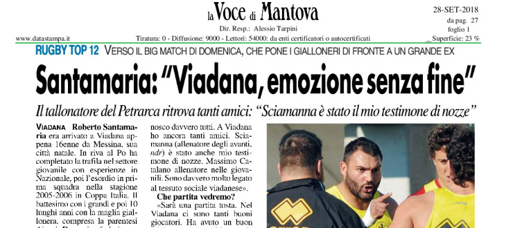 Santamaria: "Viadana, emozione senza fine"