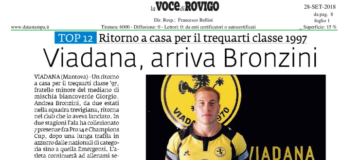 Viadana, arriva Bronzini