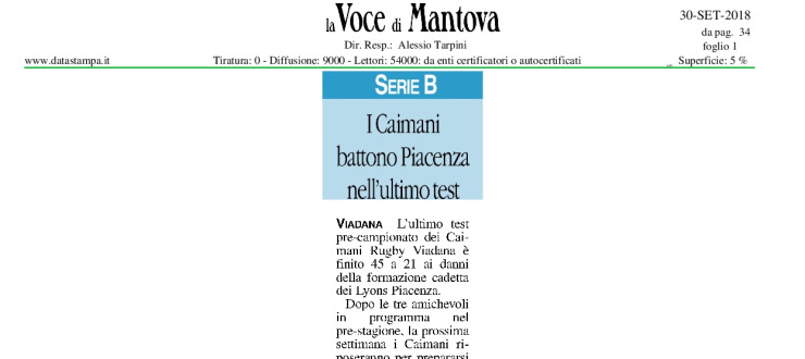 I Caimani battono Piacenza nell'ultimo test