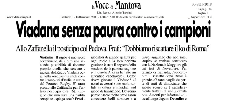 Viadana senza paura contro i campioni