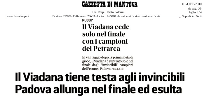 Il Viadana tiene testa agli invincibili. Padova allunga nel finale ed esulta