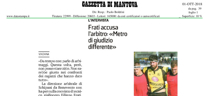 Frati accusa l'arbitro: «Metro di giudizio differente»