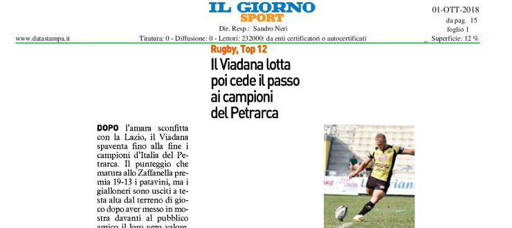 Il Viadana lotta poi cede il passo ai campioni del Petrarca 