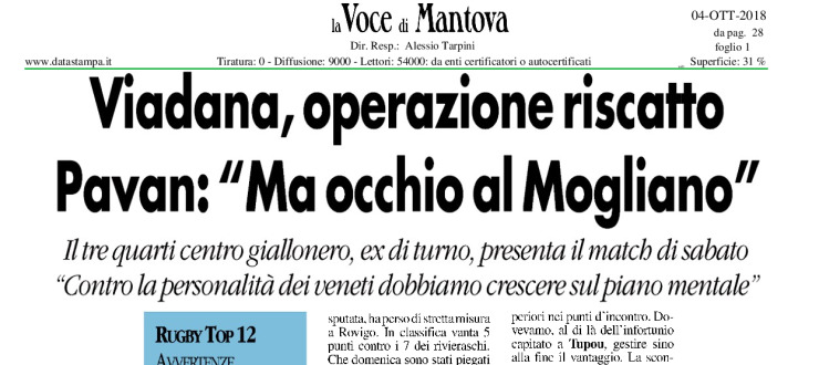 Viadana, operazione riscatto. Pavan: "Ma occhio al Mogliano"