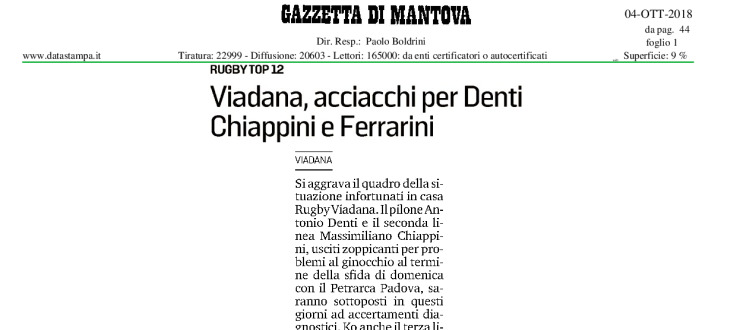 Viadana, acciacchi per Denti, Chiappini e Ferrarini