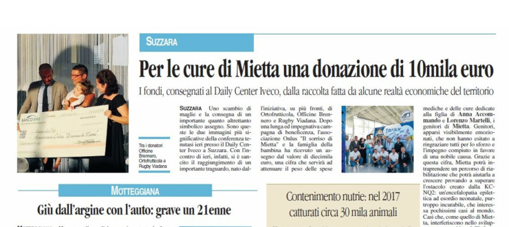 Per le cure di Mietta una donazione di 10mila euro