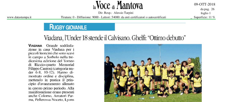 Viadana, l'Under 18 stende il Calvisano. Ghelfi:"Ottimo debutto"
