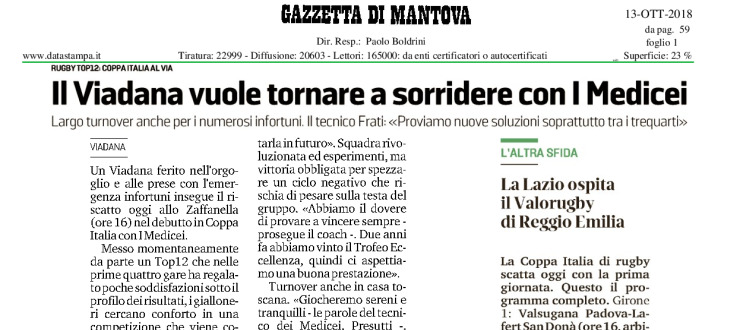 Il Viadana vuole tornare a sorridere con I Medicei