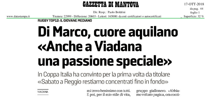 Di Marco, cuore aquilano «Anche a Viadana una passione speciale»