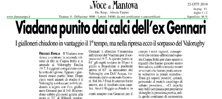 Viadana punito dai calci dell'ex Gennari