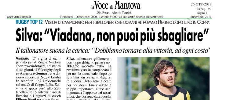 Silva: "Viadana, non puoi più sbagliare"