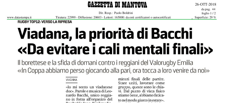 Viadana, la priorità di Bacchi: «Da evitare i cali mentali finali»