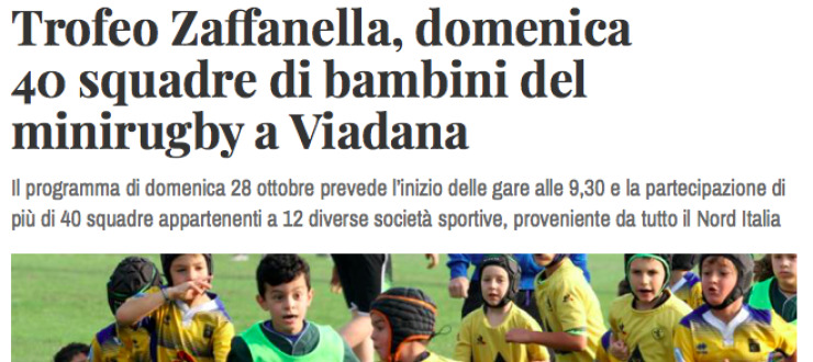 Trofeo Zaffanella, domenica  40 squadre di bambini del  minirugby a Viadana