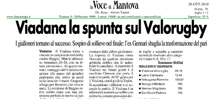 Viadana la spunta sul Valorugby
