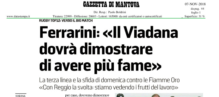 Ferrarini: «Il Viadana dovrà dimostrare di avere più fame»