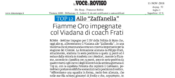 Fiamme Oro impegnate col Viadana di coach Frati
