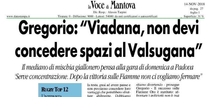 Gregorio: "Viadana, non devi concedere spazi al Valsugana"