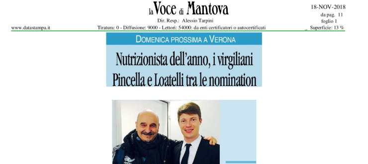 Nutrizionista dell'anno, i virgiliani Pincella e Loatelli tra le nomination