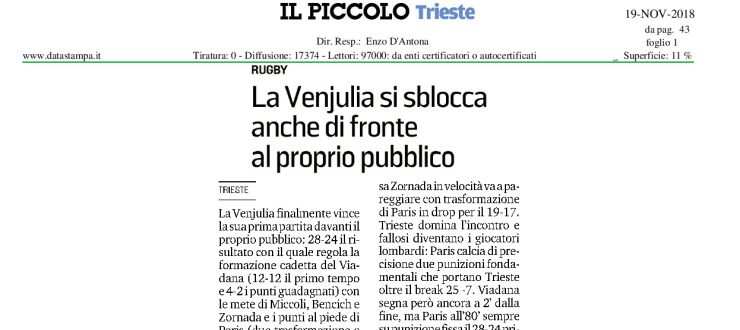 La Venjulia si sblocca anche di fronte al proprio pubblico