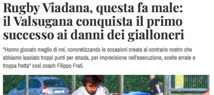 Rugby Viadana, questa fa male:  il Valsugana conquista il primo  successo ai danni dei gialloneri