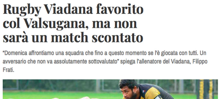 Rugby Viadana favorito  col Valsugana, ma non  sarà un match scontato