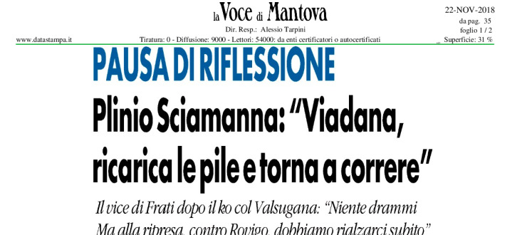 Plinio Sciamanna: "Viadana, ricarica le pile e torna a correre"