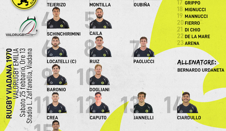 LA FORMAZIONE DEL RUGBY VIADANA 1970 PER SOGNARE LA FINALE DI COPPA ITALIA
