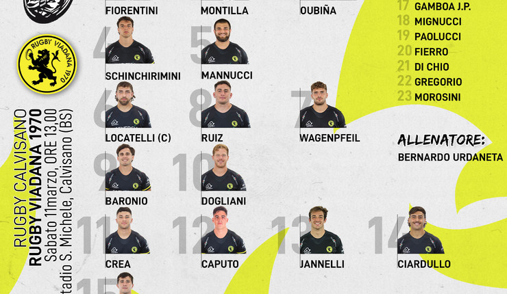 LA FORMAZIONE DEL RUGBY VIADANA 1970 PER IL DERBY CON CALVISANO 