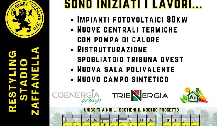 INIZIATI I LAVORI DI RESTYLING E EFFICIENTAMENTO ENERGETICO ALLO STADIO ZAFFANELLA
