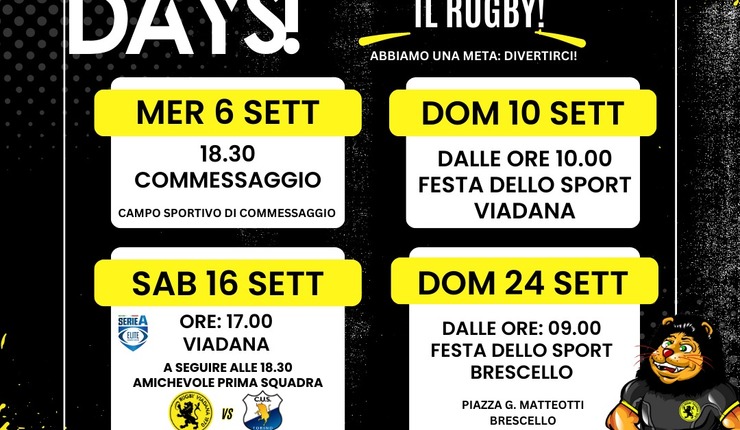OPEN DAYS RUGBY VIADANA 1970: LE NUOVE DATE