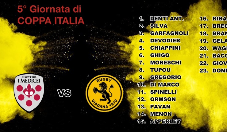 QUINTA GIORNATA DI COPPA ITALIA,  IL RUGBY VIADANA 1970 FA VISITA AI MEDICEI
