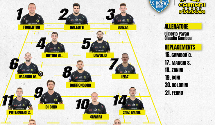 SCELTA LA FORMAZIONE DEI CAIMANI PER AFFRONTARE IL RUGBY SAN DONÀ