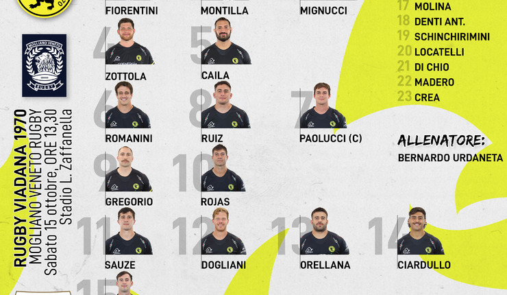 LA FORMAZIONE CHE AFFRONTERÀ IL MOGLIANO VENETO RUGBY NELLA TERZA GIORNATA DI PERONI TOP10