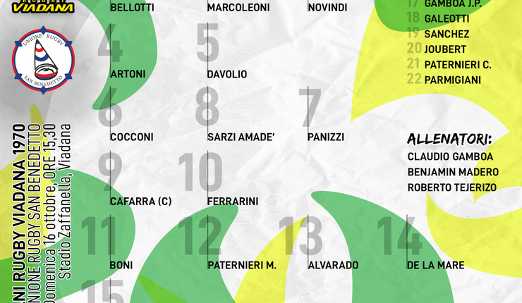SCELTA LA FORMAZIONE PER LA PRIMA CASALINGA DEI CAIMANI CONTRO L'UNIONE RUGBY SAN BENEDETTO
