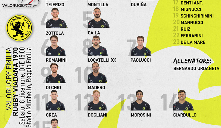 VIADANA: SCELTA LA FORMAZIONE PER LA SFIDA AL VALORUGBY EMILIA